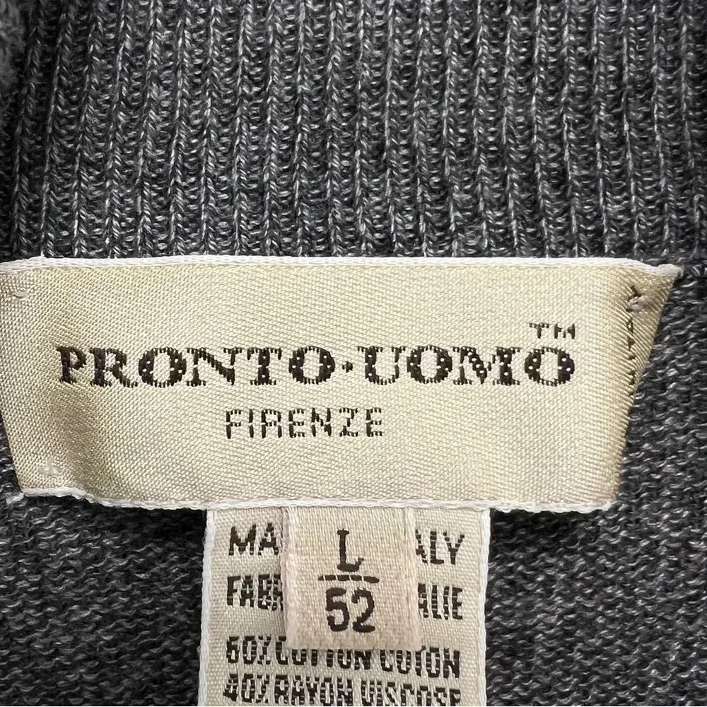 Pronto Uomo Firenze Italian Cotton Tuttle Neck Long Sleeve Men’s Sweater Grey L - Picture 5 of 7
